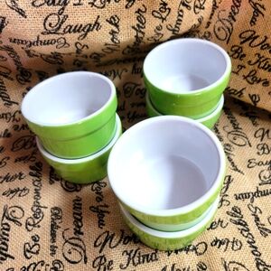 Lot of 6 lime green/ white stoneware certified international ramekin